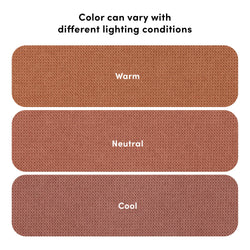 Color swatches showing warm, neutral, and cool tones under different lighting conditions.