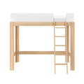 Solid wood twin loft bed with ladder and white guardrail — space-saving minimalist kids bunk bed frame