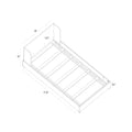 Technical line drawing of a platform bed frame with slatted support and headboard, annotated assembly measurements (77.75", 42", 13.2", 16", 5.5") for product listing and installation guidance