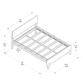 Isometric line drawing of a platform bed frame with slatted base and rectangular headboard, labeled with dimensions (59" wide headboard, 79" long, 57¾" frame width, 36½" and 17¼" heights) — assembly and measurement diagram