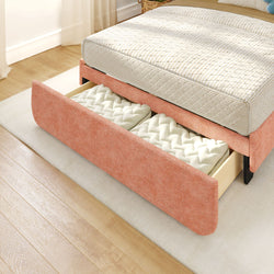 Underbed Storage with Pull-Out Drawer and Cushions in Modern Bedroom.