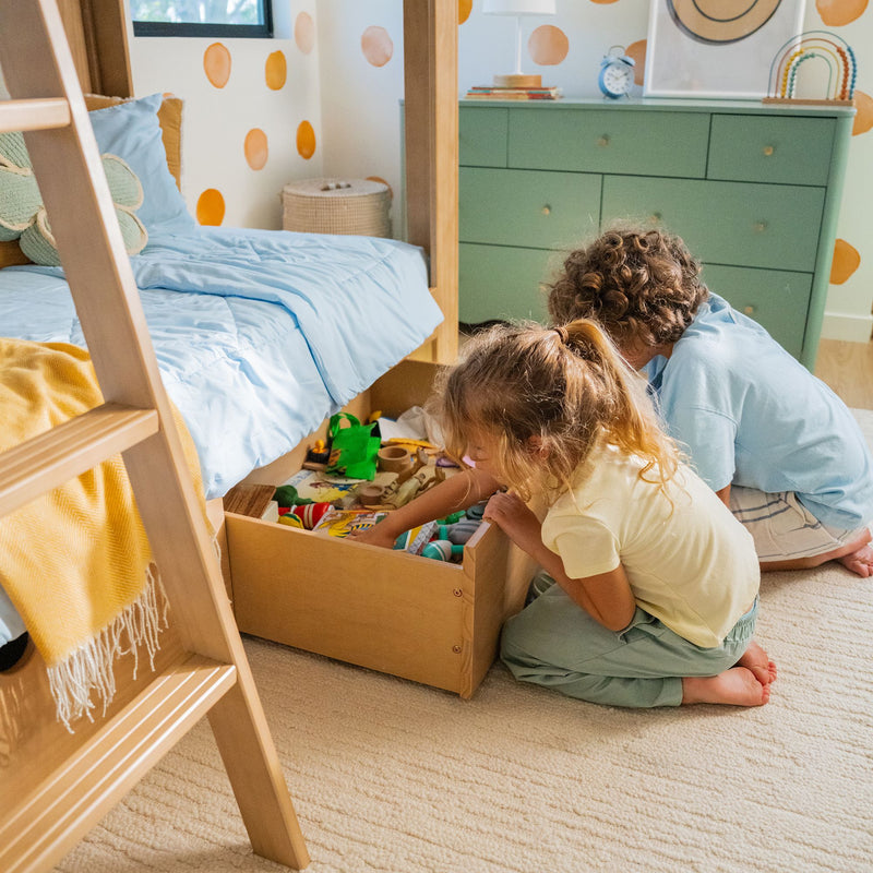 Mid-Century Modern Twin Over Twin Bunk Bed With Storage Drawers