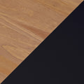 Close-up oak wood tabletop texture with natural grain diagonally meeting a black matte background — ideal for product mockups and desktop design