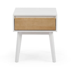 210001-202 : Furniture Scandinavian Nightstand with 1 Drawer, White/Blonde