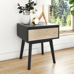 210001-272 : Furniture Scandinavian Nightstand with 1 Drawer, Black/Blonde