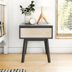 210001-272 : Furniture Scandinavian Nightstand with 1 Drawer, Black/Blonde