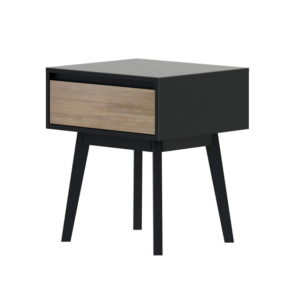 210001-272 : Furniture Scandinavian Nightstand with 1 Drawer, Black/Blonde
