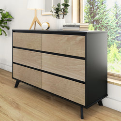 2100216000-272 : Furniture Scandinavian 6 Drawer Dresser, Black/Blonde