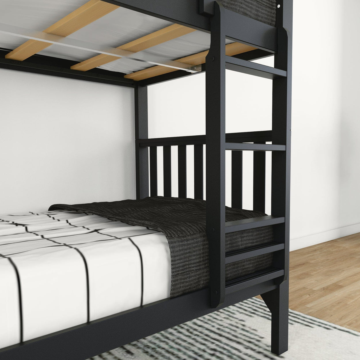 210201-170 : Bunk Beds Scandinavian Twin over Twin Bunk Bed, Black