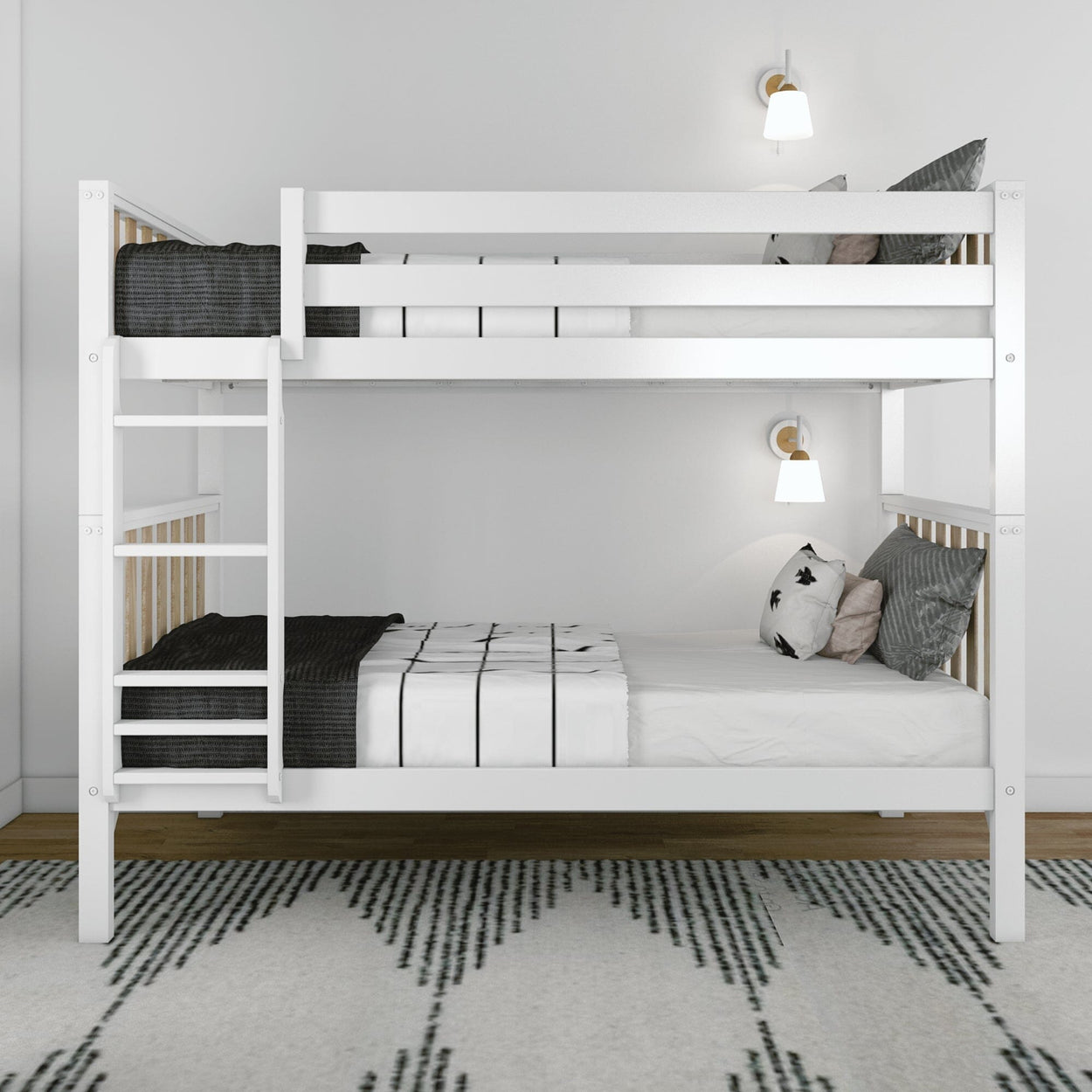 210201-202 : Bunk Beds Scandinavian Twin over Twin Bunk Bed, White/Blonde