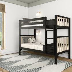 210201-272 : Bunk Beds Scandinavian Twin Over Twin Bunk Bed, Black/Blonde