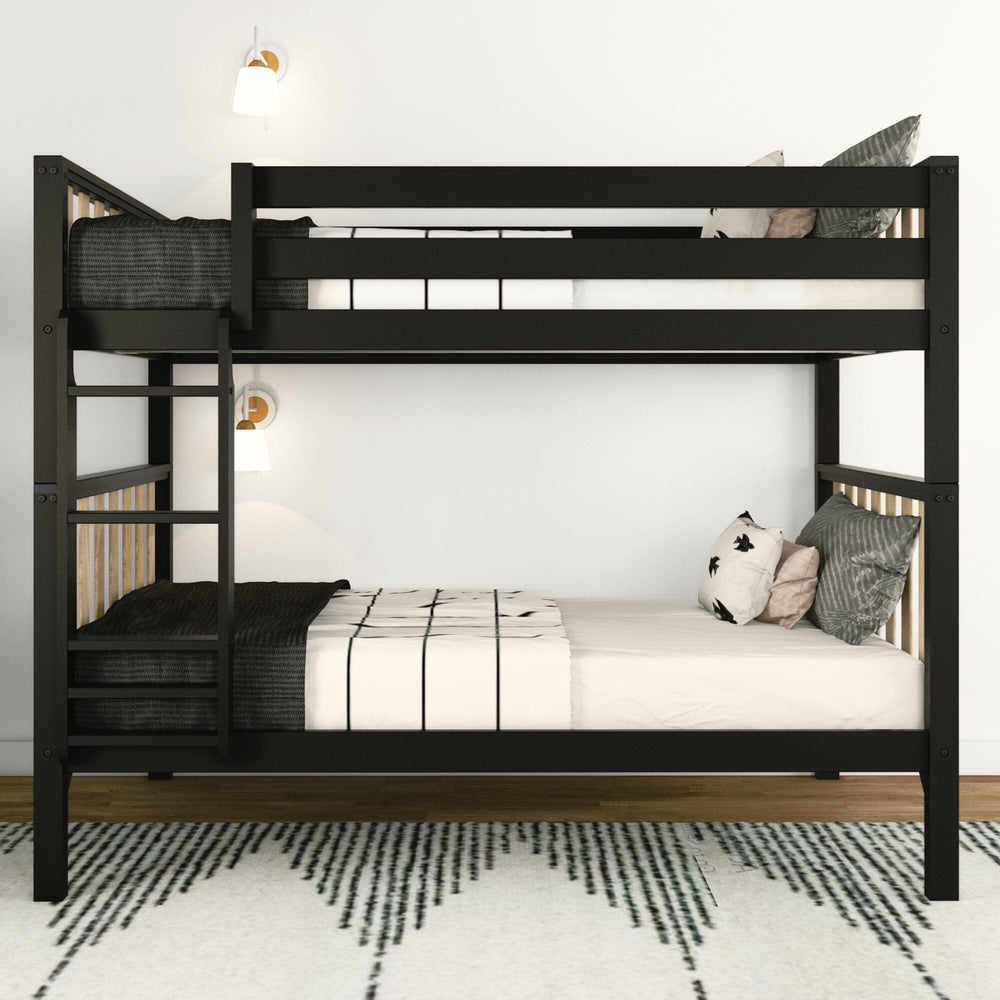 210201-272 : Bunk Beds Scandinavian Twin Over Twin Bunk Bed, Black/Blonde