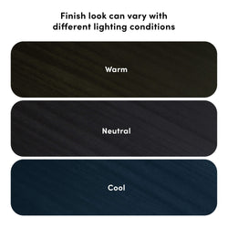 Image showing finish color variations under different lighting: warm, neutral, and cool tones.