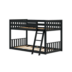 210214-170 : Bunk Beds Scandinavian Twin Over Twin Low Bunk Bed, Black