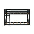 Black wooden loft bunk bed frame with ladder, slatted support rails and guardrail, modern kids' bedroom furniture