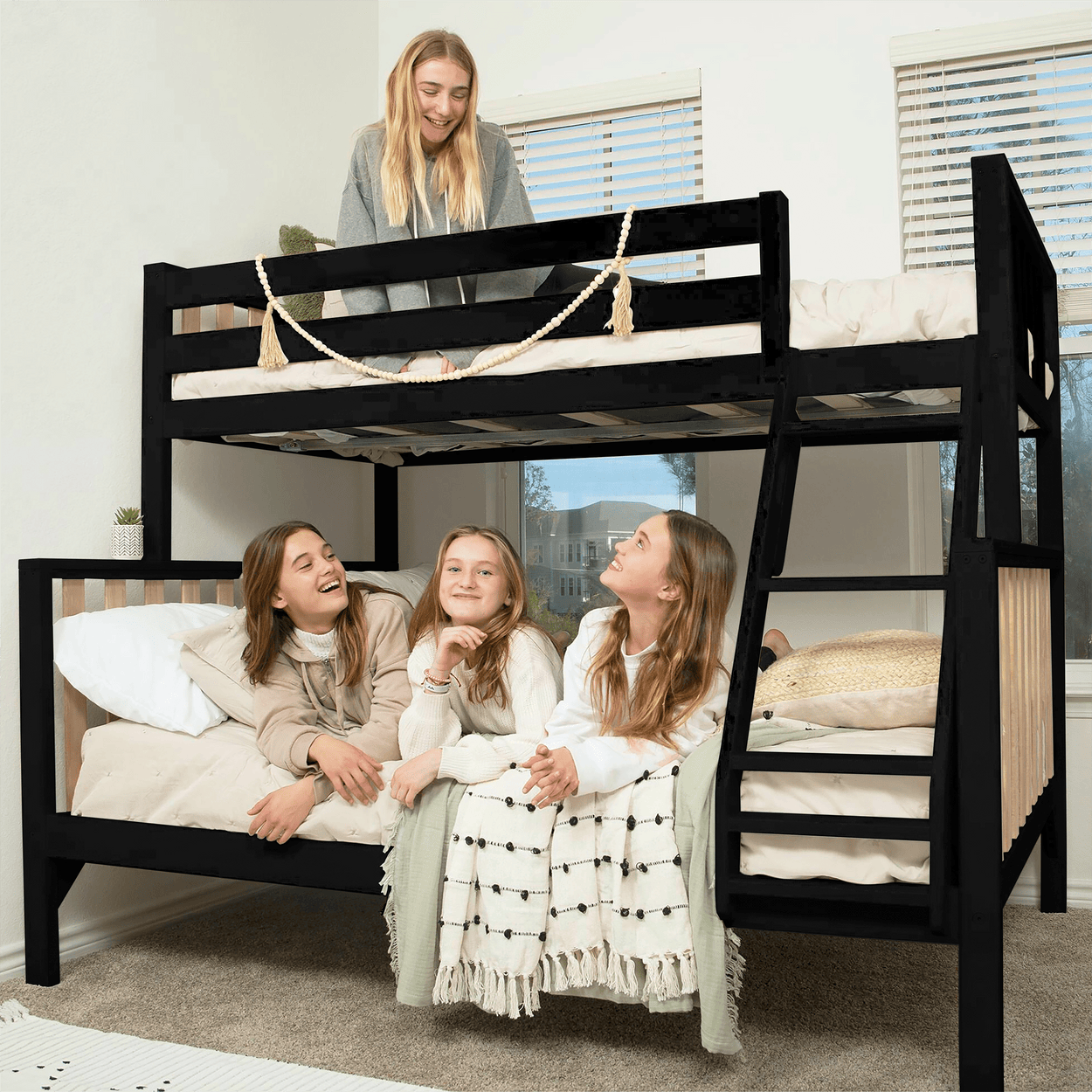210231-272 : Bunk Beds Scandinavian Twin over Full Bunk Bed, Black/Blonde