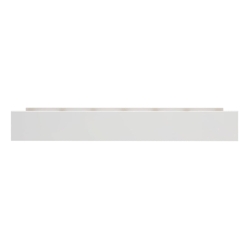 Minimalist white wall-mounted floating shelf with recessed top edge, modern storage and display shelf for living room, bedroom, or bathroom décor