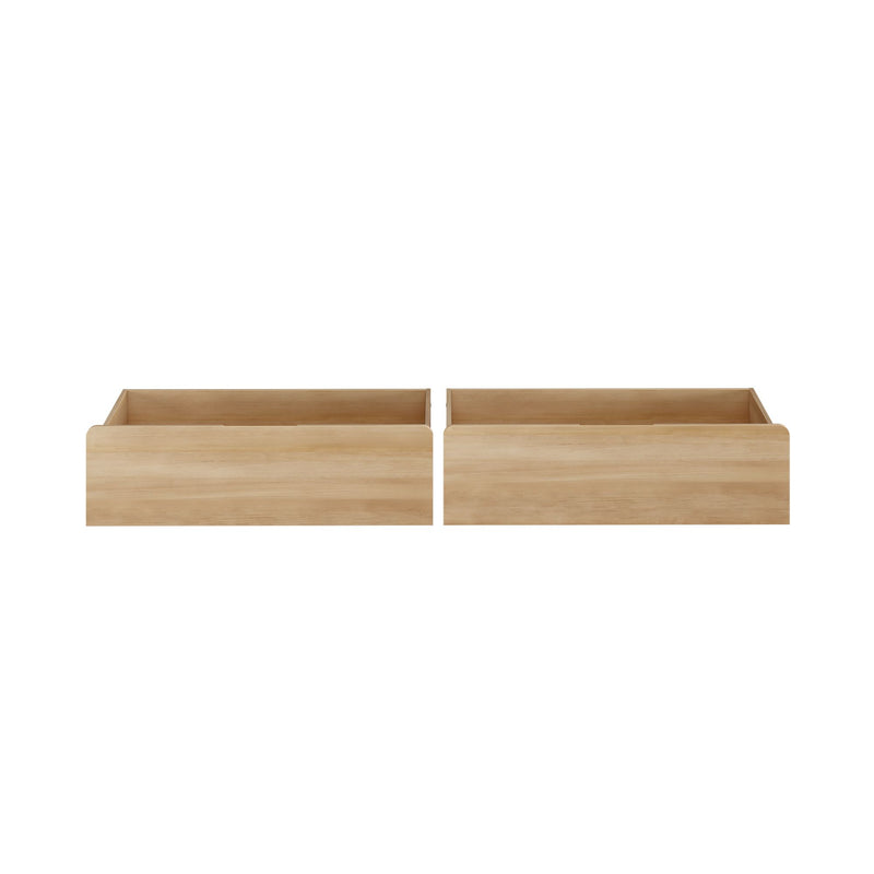 Set of 2 natural wood under-bed storage drawers, empty rectangular light-pine finish with minimalist design
