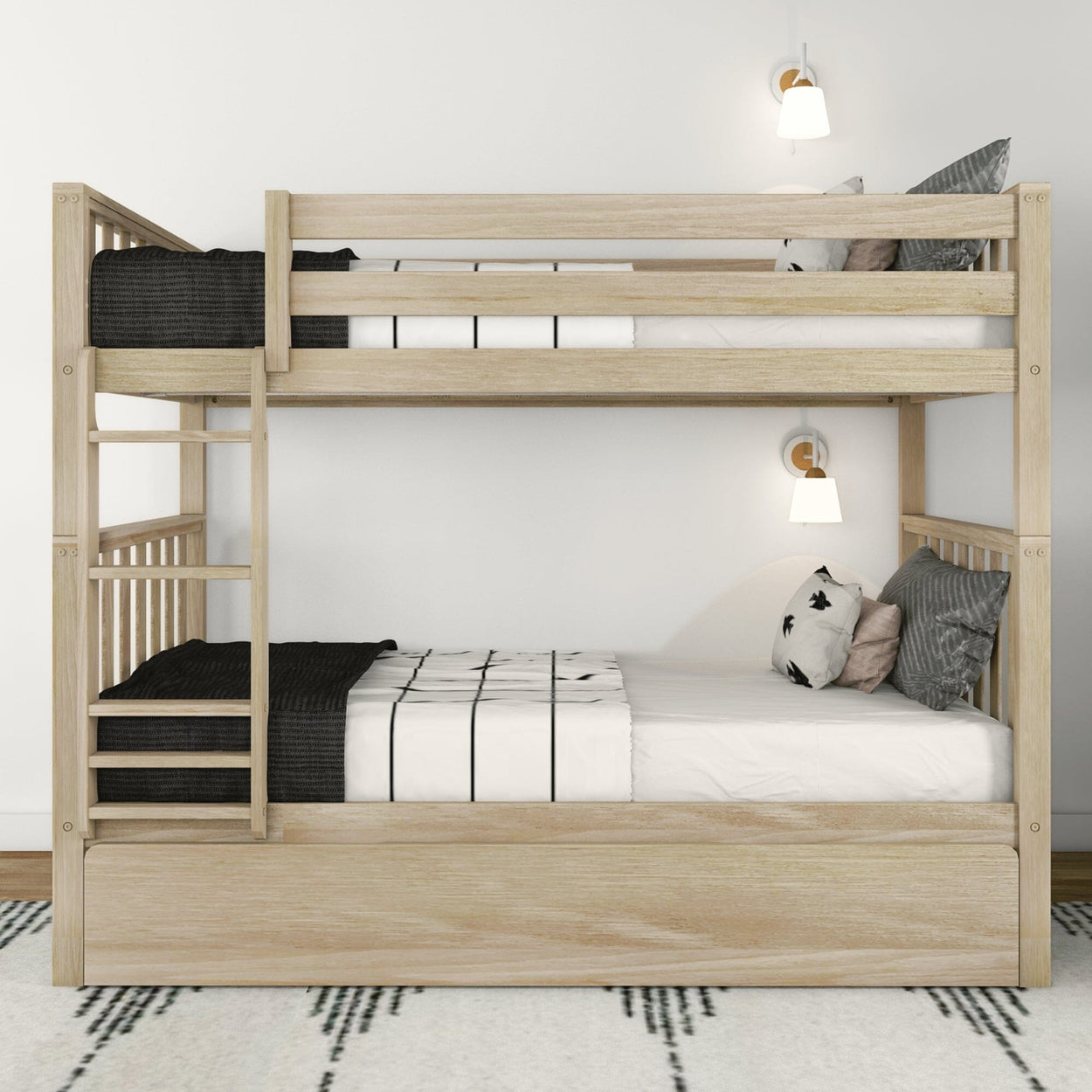 216201-010 : Bunk Beds Scandinavian Twin over Twin Bunk Bed with Twin-Size Trundle, Blonde