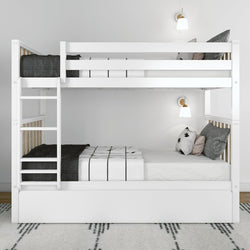 216201-202 : Bunk Beds Scandinavian Twin Over Twin Bunk Bed With Twin-Size Trundle, White/Blonde