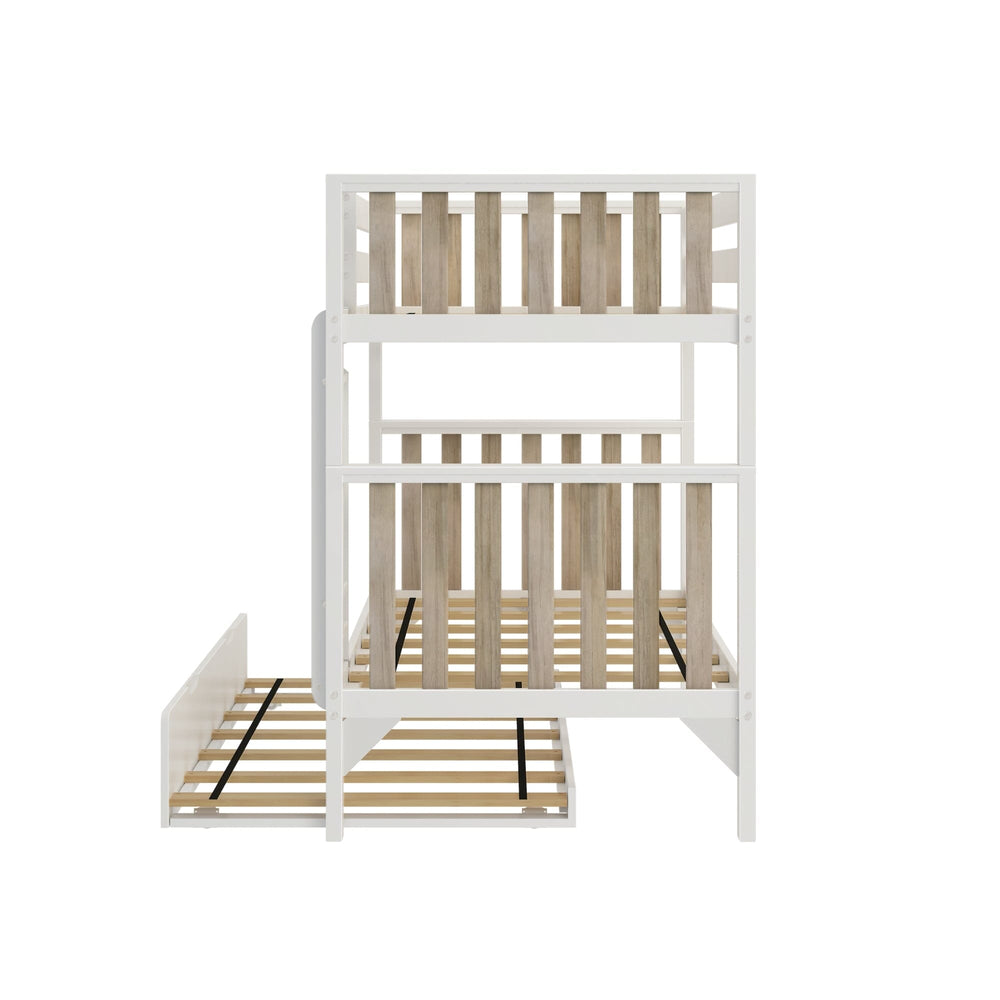 216201-202 : Bunk Beds Scandinavian Twin Over Twin Bunk Bed With Twin-Size Trundle, White/Blonde