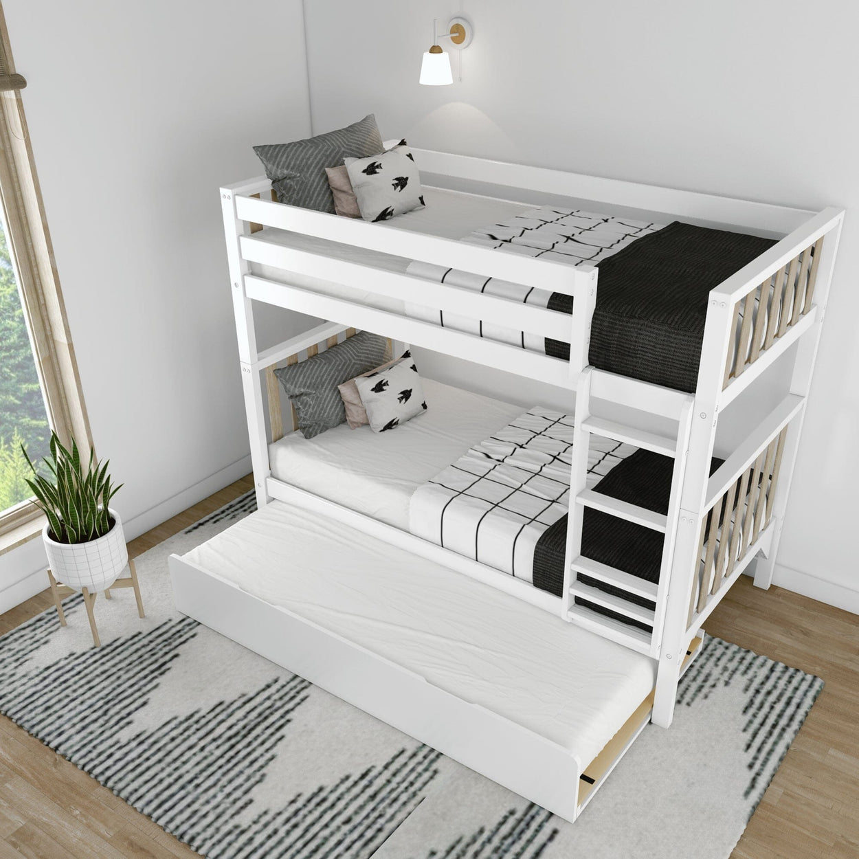 Scandinavian Twin Over Twin Bunk Bed With Trundle – Max And Lily