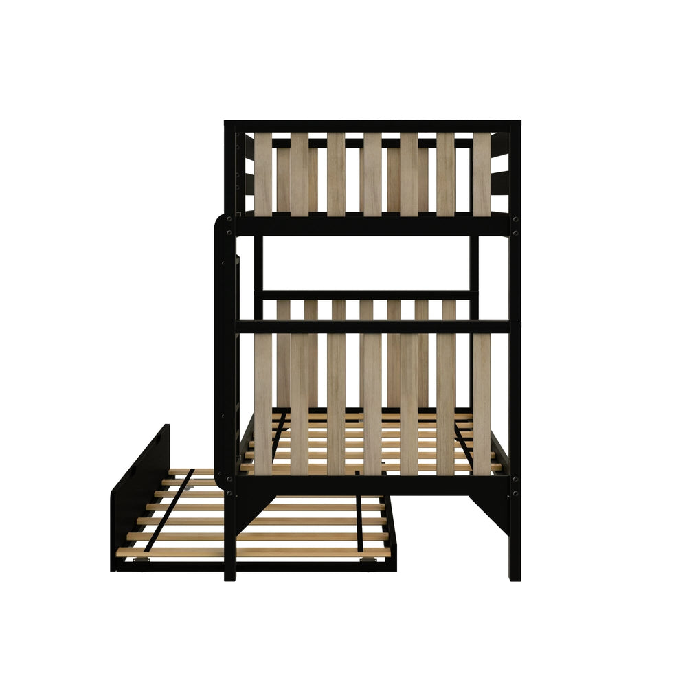 216201-272 : Bunk Beds Scandinavian Twin Over Twin Bunk Bed With Twin-Size Trundle, Black/Blonde