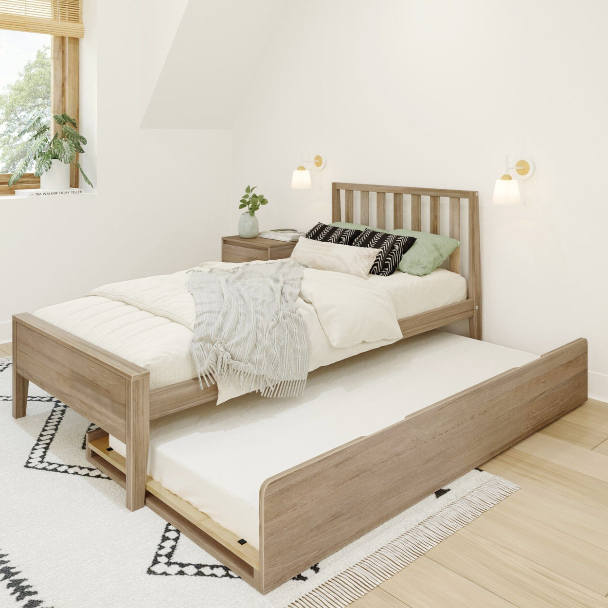 216210-010 : Kids Beds Scandinavian Twin-Size Bed with Twin-Size Trundle, Blonde