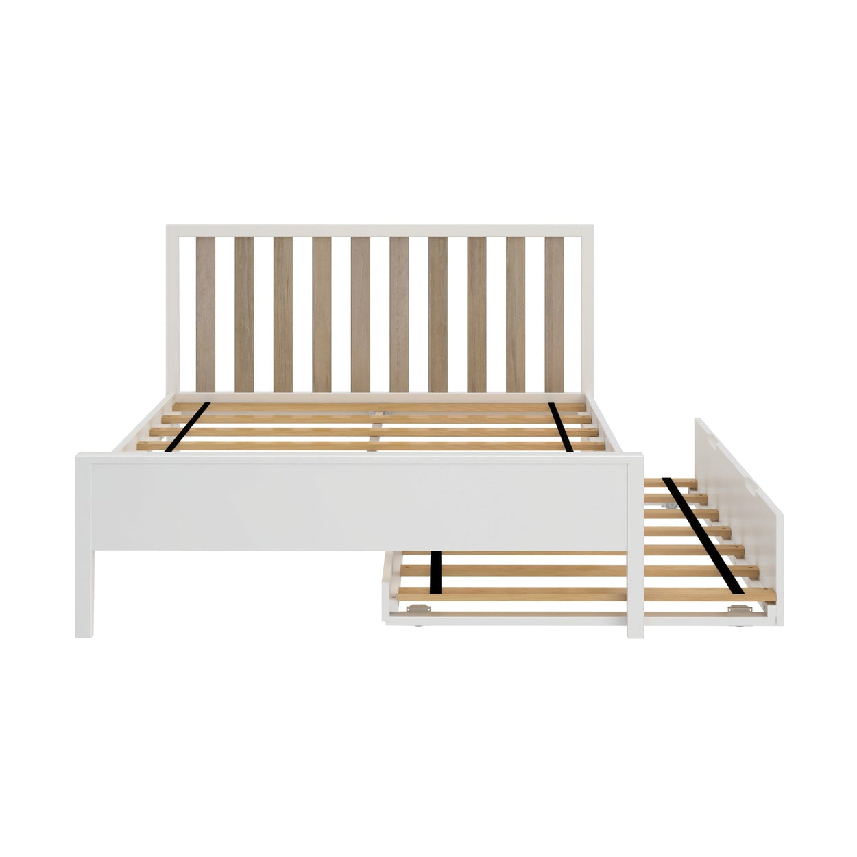 216211-202 : Kids Beds Scandinavian Full-Size Bed with Twin-Size Trundle, White/Blonde