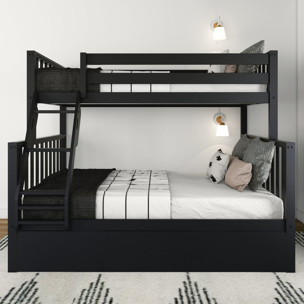 216231-170 : Bunk Beds Scandinavian Twin Over Full Bunk Bed With Twin-Size Trundle, Black