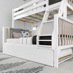 216231-202 : Bunk Beds Scandinavian Twin over Full Bunk Bed with Twin-Size Trundle, White/Blonde