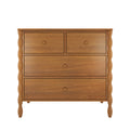 Solid wood 4-drawer dresser chest with two small top drawers, turned carved legs and warm oak finish — mid-century modern inspired bedroom storage furniture