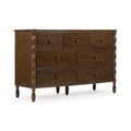 Solid wood 7-drawer dresser in dark walnut finish with turned legs and carved spindle side detailing, roomy bedroom storage chest