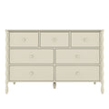 Cream wooden 9-drawer dresser with round knobs and turned legs, spacious bedroom storage furniture