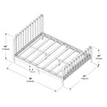 Assembly diagram of a wooden spindle bed frame with slatted platform and turned legs showing dimensions 84 in × 65 in (214 × 166 cm), headboard 45 in (114 cm), footboard 30 in (75 cm), under-bed clearance 8 in (21 cm)