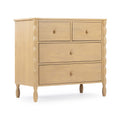 Light wood five-drawer dresser with turned legs and round knobs, natural finish bedroom storage chest