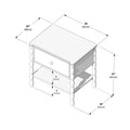 Bedside table dimension diagram: wooden nightstand with single drawer, lower shelf and turned spindle legs, 20" x 26" x 25" (48×65×65 cm)