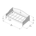 Wooden bed frame assembly and dimensions diagram showing curved headboard and footboard with slatted mattress support, labeled measurements 78 in (198 cm) length, 41 in (105 cm) width, 27 in (70 cm) footboard height, 22 in (57 cm) headboard leg height — product dimensions and assembly guide.