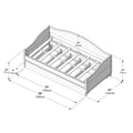 Isometric assembly diagram of white wooden bed frame with curved headboard and footboard, slatted mattress base and dimensions in inches and centimeters (75 in/190 cm, 78 in/198 cm, 41 in/105 cm, 27 in/70 cm, 21 in/52 cm, 22 in/57 cm)