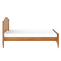 Solid wood single bed frame with arched headboard and white mattress, classic farmhouse-style wooden bedroom bed