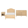 Light wood bedroom furniture set with twin bed headboard, nightstand and six-drawer dresser in natural wood finish