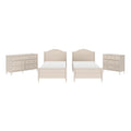 Cream wooden twin bed and dresser set, beige farmhouse bedroom furniture with two matching twin beds and two dressers