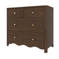 Dark walnut 4-drawer wooden dresser with round brass knobs and scalloped apron — bedroom storage chest