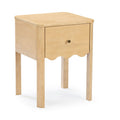 Light natural wood nightstand bedside table with single drawer, round knob and scalloped apron