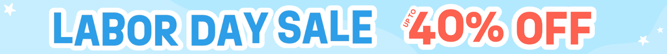 Labor Day Sale banner offering up to 40% off discounts on a light blue background.