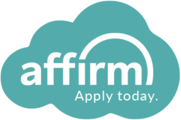 Cloud-shaped Affirm logo with the phrase "Apply today" highlighting online financing options.