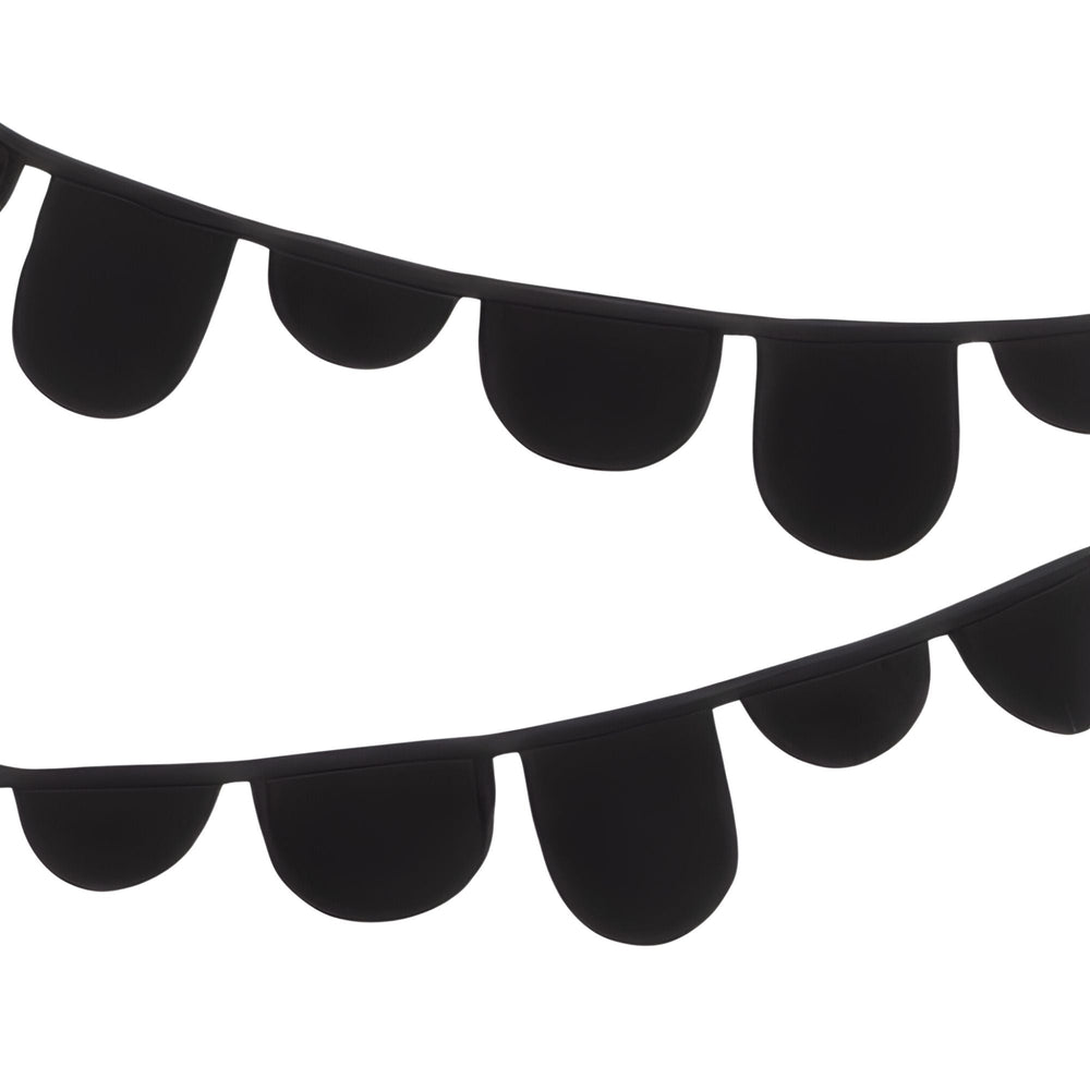 Black felt pennant banner with rounded flags, ideal for minimalist party decor.
