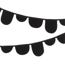 Black felt pennant banner with rounded flags, ideal for minimalist party decor.