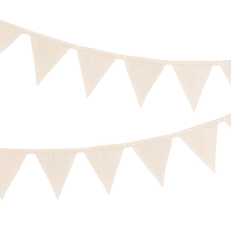 Cream-colored triangle bunting flags on a white background for party decoration.