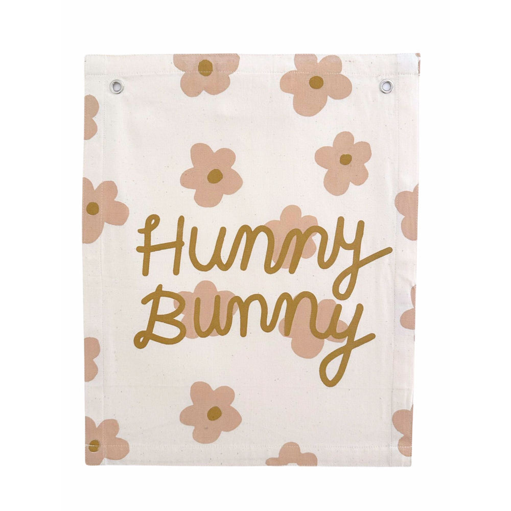 Canvas wall hanging with 'Hunny Bunny' text and floral design, home decor, nursery decoration.